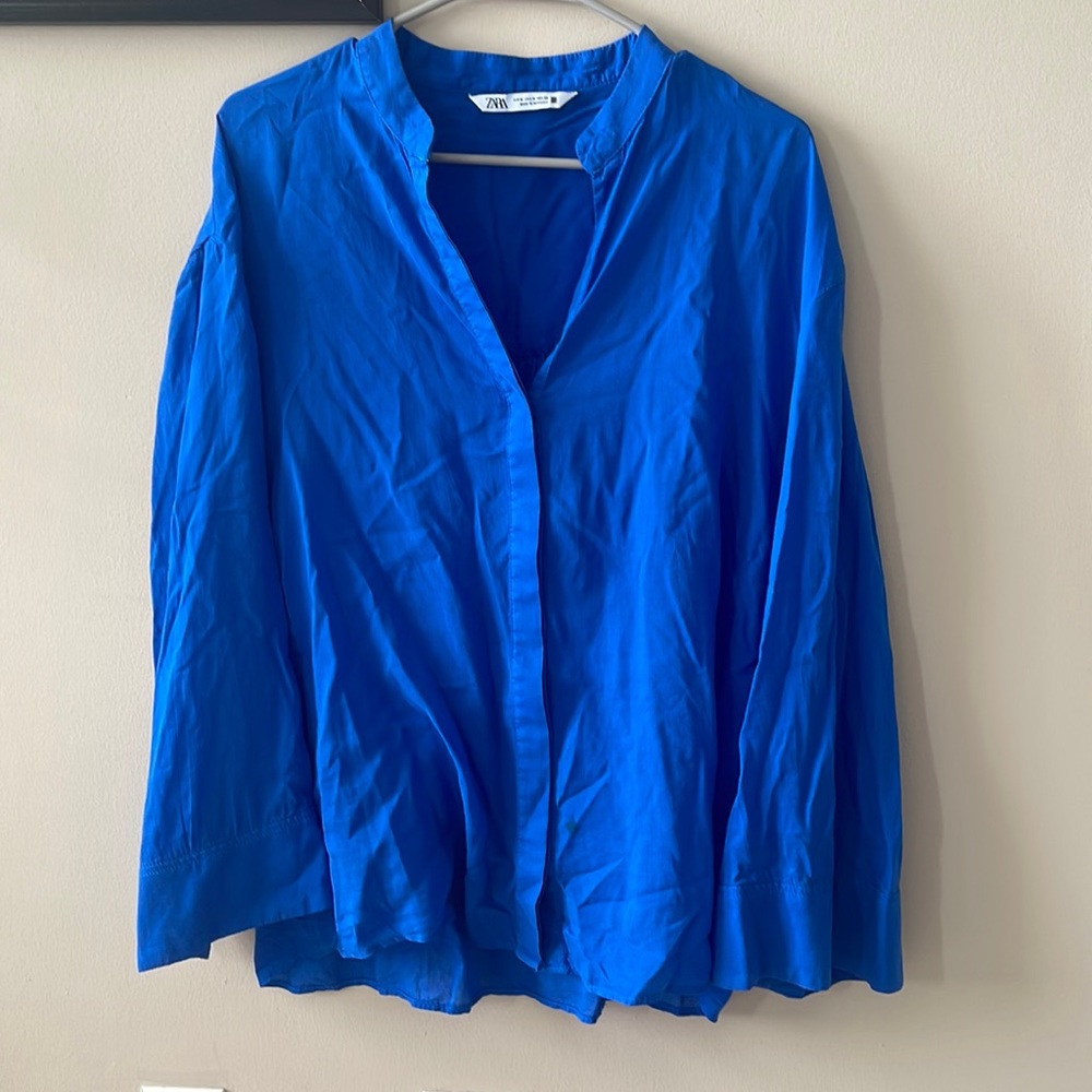 Royal blue Zara blouse with wide sleeves